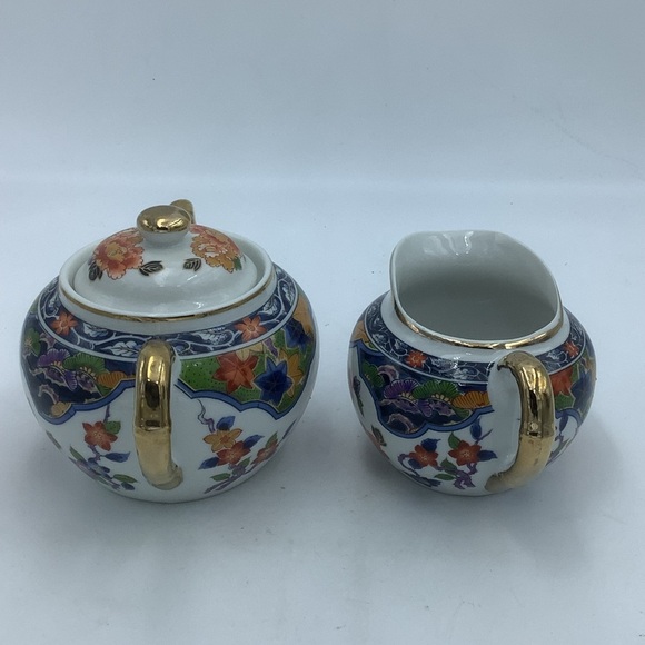 Japanese Asian Floral Creamer and Lidded Sugar - Picture 3 of 10